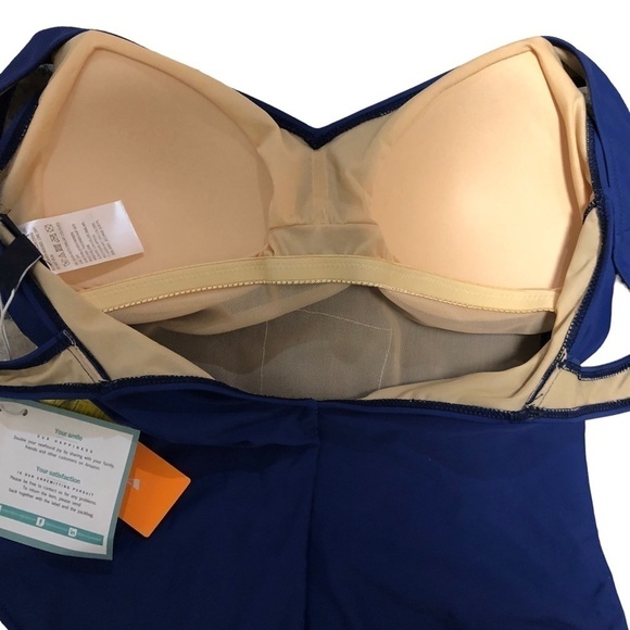 NWT - PERONA - Solid Blue Tank Style Modest V-Neck One-Piece Swimsuit - Size 14 - Picture 4 of 11